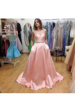 A-Line Long Pink Sweetheart Beaded Prom Formal Evening Party Dresses 3020776