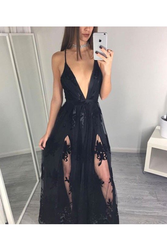 Sexy Deep V-Neck Long Lace Prom Formal Evening Party Dresses 3020787 Sexy Deep V-Neck Long Lace Prom Formal Evening Party Dresses 3020787