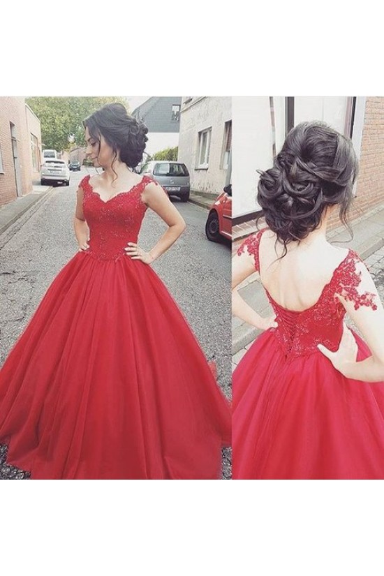Long Red Lace Ball Gown Prom Formal Evening Party Dresses 3020795 Long Red Lace Ball Gown Prom Formal Evening Party Dresses 3020795