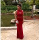 Mermaid Two Pieces Beaded Red Lace Prom Formal Evening Party Dresses 3020811