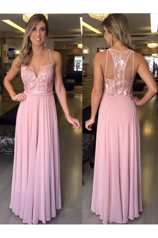 Long Pink Lace Chiffon Prom Formal Evening Party Dresses 3020814 Long Pink Lace Chiffon Prom Formal Evening Party Dresses 3020814