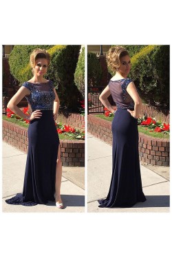Long Blue Beaded Prom Formal Evening Party Dresses 3020815