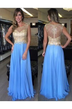 Beaded Long Blue Prom Formal Evening Party Dresses 3020818