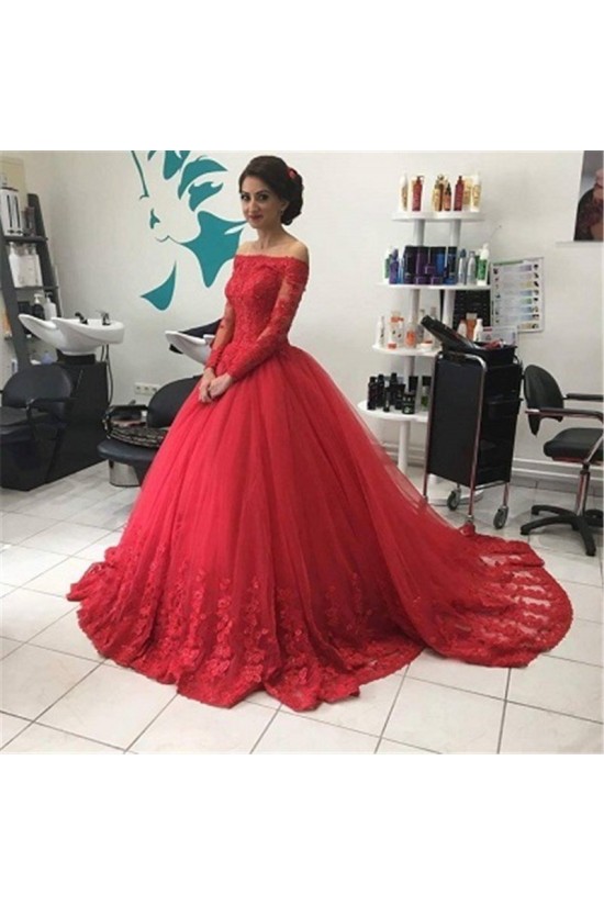 Long Red Off-the-Shoulder Long Sleeves Lace Prom Formal Evening Party Dresses 3020826 Long Red Off-the-Shoulder Long Sleeves Lace Prom Formal Evening Party Dresses 3020826