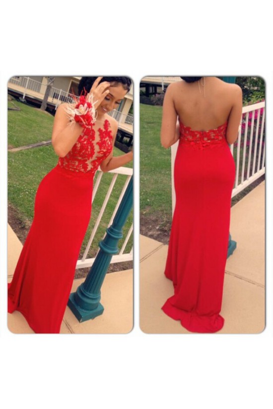Long Red Halter Lace Prom Formal Evening Party Dresses 3020833 Long Red Halter Lace Prom Formal Evening Party Dresses 3020833