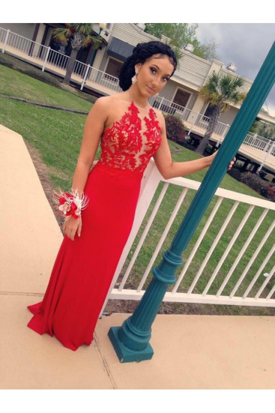 Long Red Halter Lace Prom Formal Evening Party Dresses 3020833 Long Red Halter Lace Prom Formal Evening Party Dresses 3020833