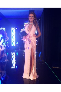 Beaded Long Pink Sexy Prom Formal Evening Party Dresses 3020852