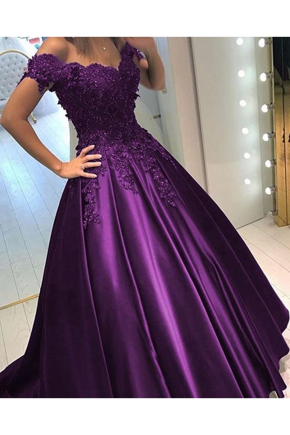Ball Gown Off the Shoulder Purple Long Lace Prom Formal Evening Party Ball Gown Off the Shoulder Purple Long Lace Prom Formal Evening Party