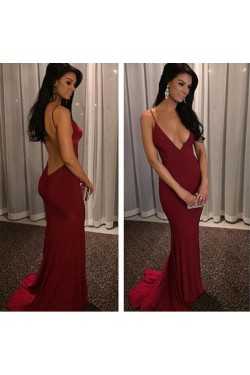 Burgundy Backless Spaghetti Straps Long Prom Formal Evening Party Dresses 3020872