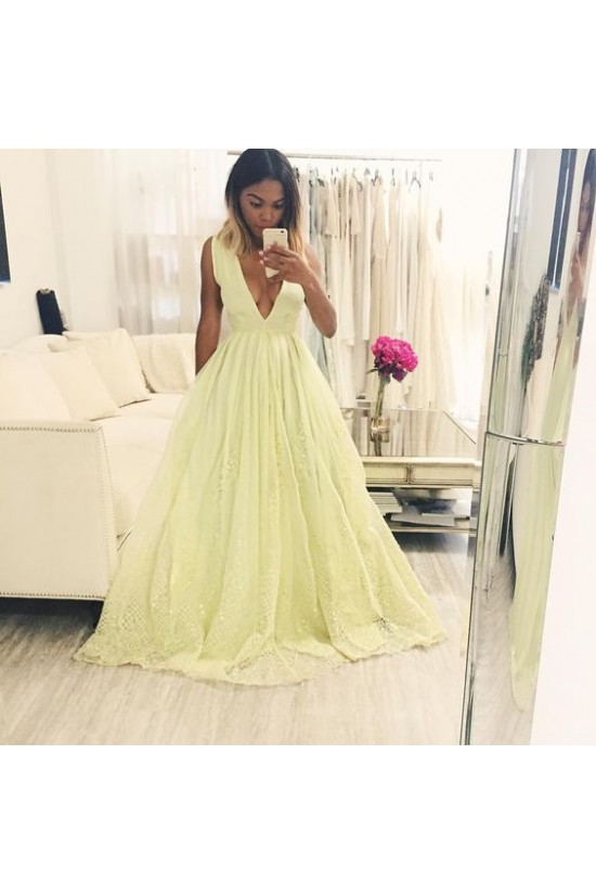 A-Line V-Neck Lace Long Prom Formal Evening Party Dresses 3020886 A-Line V-Neck Lace Long Prom Formal Evening Party Dresses 3020886