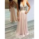 A-Line V-Neck Long Pink Lace Prom Formal Evening Party Dresses 3020893 A-Line V-Neck Long Pink Lace Prom Formal Evening Party Dresses 3020893