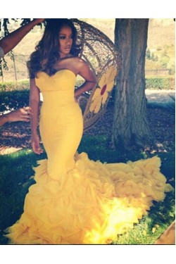 Mermaid Long Yellow Prom Formal Evening Party Dresses 3020911
