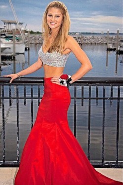 Beaded Two Pieces Mermaid Long Prom Formal Evening Party Dresses 3020913