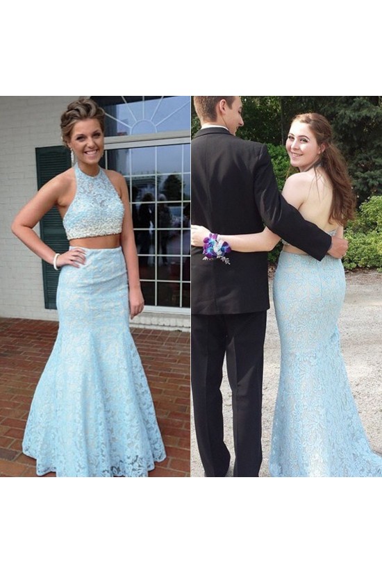 Halter Mermaid Two Pieces Beaded Lace Prom Formal Evening Party Dresses 3020914 Halter Mermaid Two Pieces Beaded Lace Prom Formal Evening Party Dresses 3020914