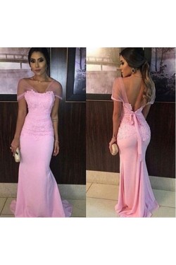 Mermaid Long Pink Lace Appliques Prom Formal Evening Party Dresses 3020923