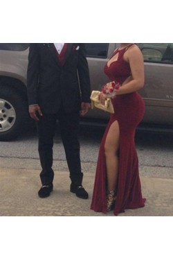 Sexy Mermaid Burgundy Long Prom Formal Evening Party Dresses 3020931