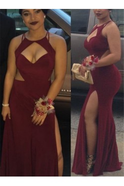 Sexy Mermaid Burgundy Long Prom Formal Evening Party Dresses 3020931