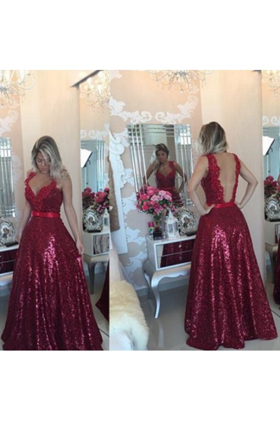 A-Line V-Neck Sequins Long Prom Formal Evening Party Dresses 3020937 A-Line V-Neck Sequins Long Prom Formal Evening Party Dresses 3020937