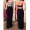 Sheath Long Black Chiffon White Lace Appliques Prom Formal Evening Party Dresses 3020950