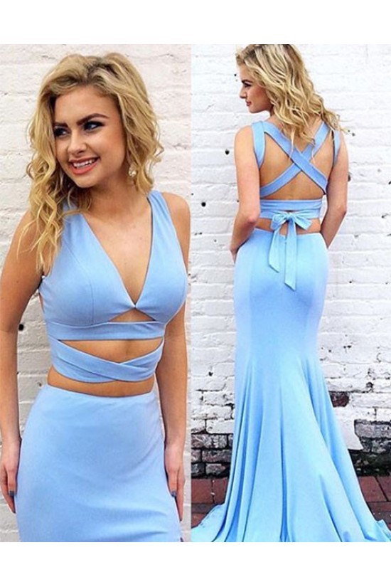 Long Blue V-Neck Mermaid Prom Formal Evening Party Dresses 3020960 Long Blue V-Neck Mermaid Prom Formal Evening Party Dresses 3020960