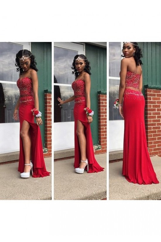 Beaded Two Pieces Long Red Chiffon Prom Formal Evening Party Dresses 3020969 Beaded Two Pieces Long Red Chiffon Prom Formal Evening Party Dresses 3020969