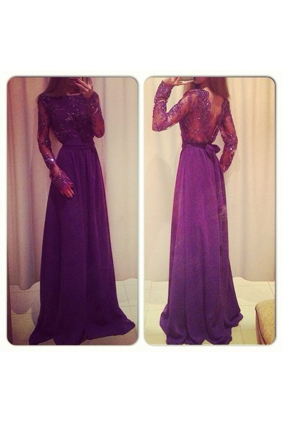 Long Sleeves Beaded Lace Chiffon Prom Formal Evening Party Dresses 3020972 Long Sleeves Beaded Lace Chiffon Prom Formal Evening Party Dresses 3020972