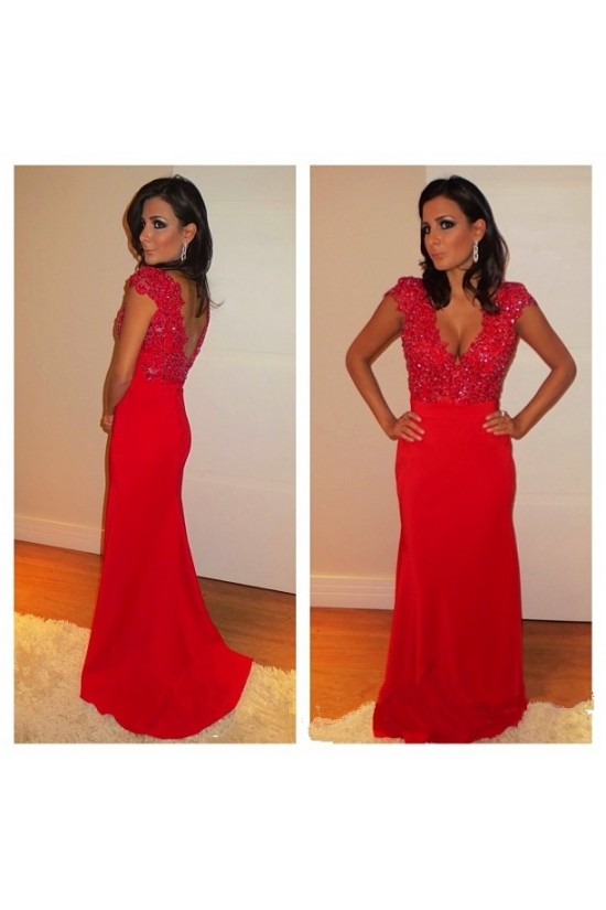 Long Red Mermaid Beaded Lace Prom Formal Evening Party Dresses 3020973 Long Red Mermaid Beaded Lace Prom Formal Evening Party Dresses 3020973