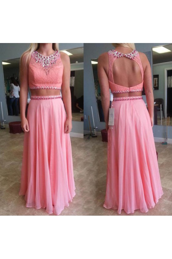Two Pieces Beaded Lace and Chiffon Prom Formal Evening Party Dresses 3020975