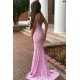 Inexpensive Mermaid Long Pink Lace Prom Dresses Evening Gowns 601004