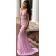 Inexpensive Mermaid Long Pink Lace Prom Dresses Evening Gowns 601004