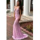 Inexpensive Mermaid Long Pink Lace Prom Dresses Evening Gowns 601004