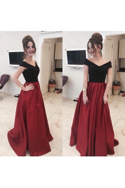 A-Line Long Prom Dresses Off-the-Shoulder Evening Gowns 601006