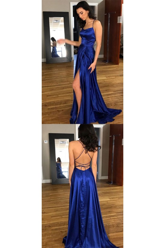 Sexy Long Royal Blue Backless Prom Dresses Evening Gowns 601008