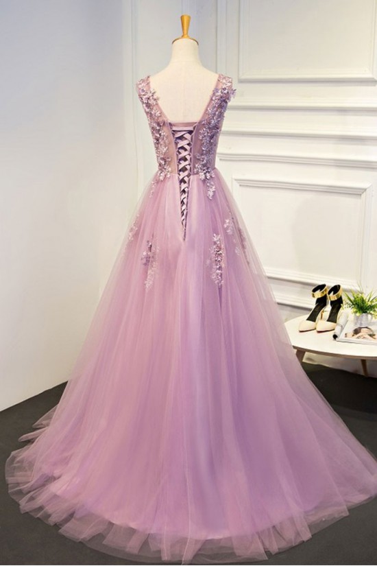 Elegant A-Line Tulle Long Prom Dresses Evening Gowns 601013 Elegant A-Line Tulle Long Prom Dresses Evening Gowns 601013