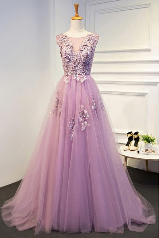 Elegant A-Line Tulle Long Prom Dresses Evening Gowns 601013 Elegant A-Line Tulle Long Prom Dresses Evening Gowns 601013