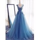A-Line Long Blue Lace Prom Dresses Formal Evening Dresses 601015 A-Line Long Blue Lace Prom Dresses Formal Evening Dresses 601015