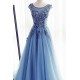 A-Line Long Blue Lace Prom Dresses Formal Evening Dresses 601015 A-Line Long Blue Lace Prom Dresses Formal Evening Dresses 601015