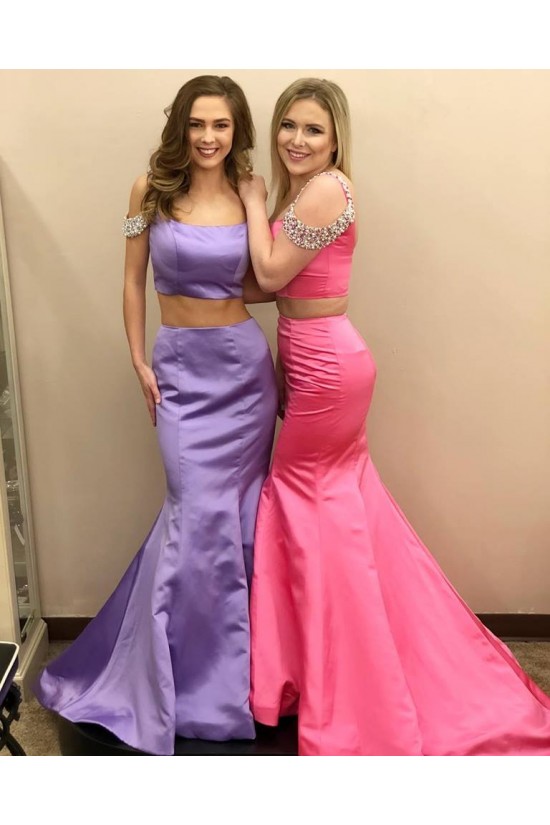 Mermaid Two Pieces Beaded Satin Long Prom Dresses Formal Evening Dresses 601017 Mermaid Two Pieces Beaded Satin Long Prom Dresses Formal Evening Dresses 601017