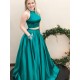 A-Line Two Pieces Beaded Long Prom Dresses Formal Evening Dresses with Pocket 601018