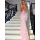 Long Pink Mermaid Lace Prom Dresses Formal Evening Dresses 601046