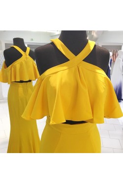 Mermaid Two Pieces Long Yellow Prom Dresses Formal Evening Dresses 601048