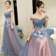 A-Line Off-the-Shoulder Tulle Long Prom Dresses Formal Evening Dresses 601050