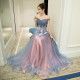A-Line Off-the-Shoulder Tulle Long Prom Dresses Formal Evening Dresses 601050