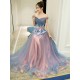 A-Line Off-the-Shoulder Tulle Long Prom Dresses Formal Evening Dresses 601050