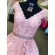 Long Pink V-Neck Lace Beaded Prom Dresses Formal Evening Dresses 601058