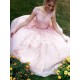 Long Pink V-Neck Lace Beaded Prom Dresses Formal Evening Dresses 601058