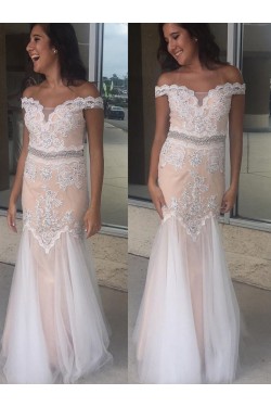Mermaid Off-the-Shoulder Beaded Long Prom Dresses Formal Evening Dresses 601062