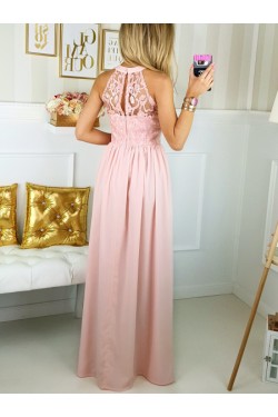 Long Pink Lace Chiffon Prom Dresses Formal Evening Dresses 601064