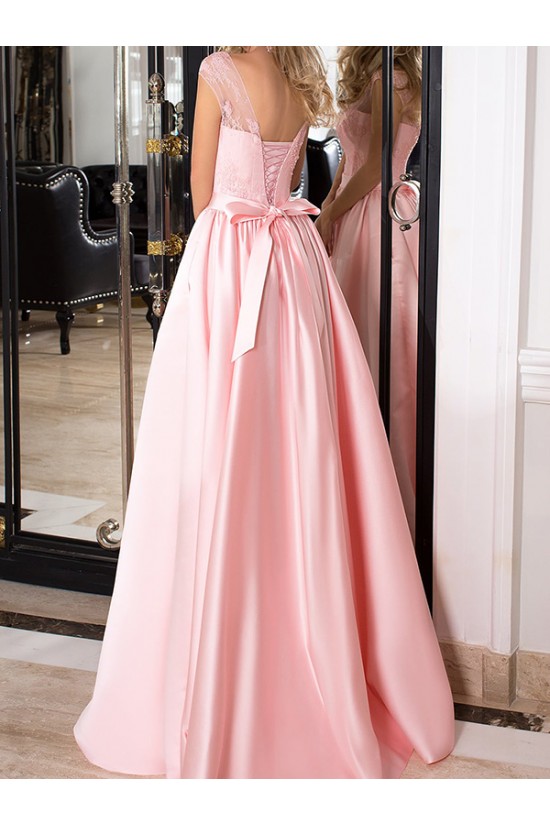 Long Pink Lace Satin Prom Dresses Formal Evening Dresses 601067 Long Pink Lace Satin Prom Dresses Formal Evening Dresses 601067