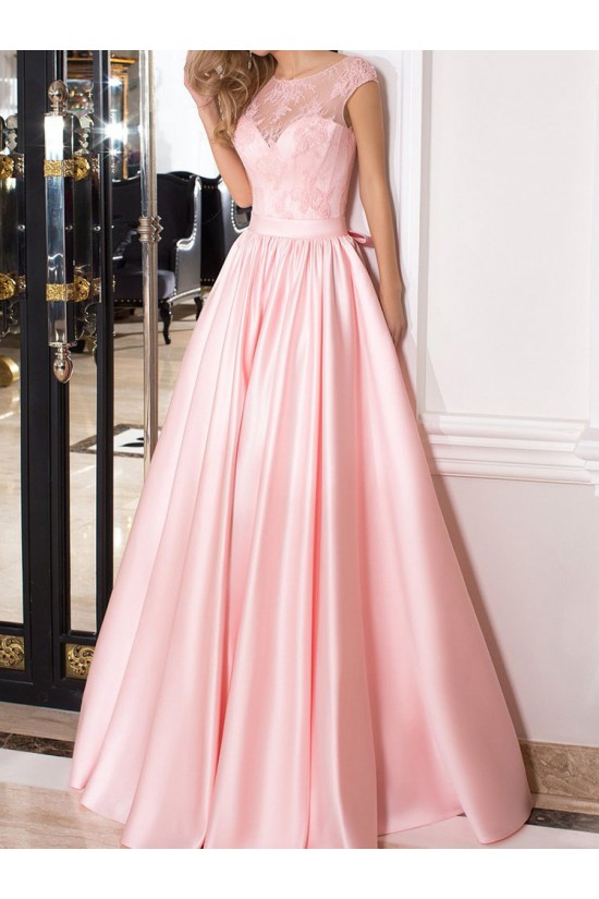Long Pink Lace Satin Prom Dresses Formal Evening Dresses 601067 Long Pink Lace Satin Prom Dresses Formal Evening Dresses 601067